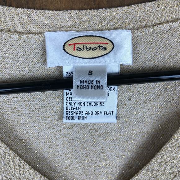 Vintage Talbots Womens Sweater Metallic Gold Shimmer V Neck Long Sleeve Small - Picture 5 of 12